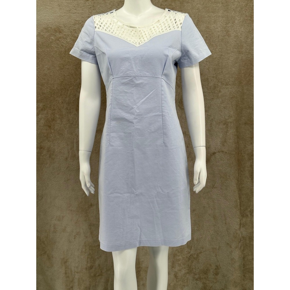Ingeborg Dress Womens Medium Blue‎ Lattice Neck Sheath Stretch Office Brazil